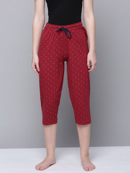 Kryptic - Maroon Polka Dots Capris for Women