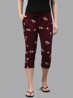Kryptic - Maroon Printed Capris for Women