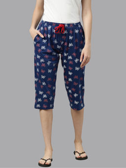Kryptic - Navy Blue Printed Capris for Women