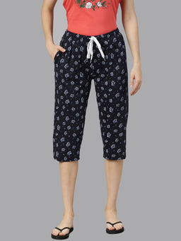Kryptic - Navy Blue Printed Capris for Women