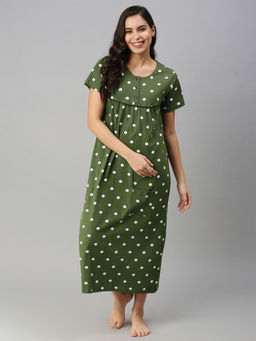 Kryptic - Green Polka Dots Nightdress for Women