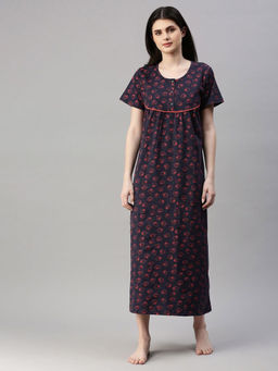 Kryptic - Navy Blue Printed Nightdress for Women