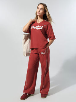 U.S. POLO ASSN. - Women Maroon Text Printed Co-Ord Set