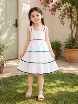 Shopbloom - Girls White Rainbow Ric Rac Tiered Dress