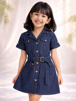 Purple United Kids - Girls Navy Blue Denim Dress with Belt