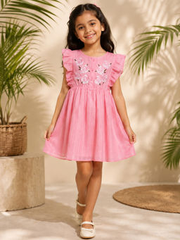 Purple United Kids - Girls Light Pink Floral Embroidery Dress