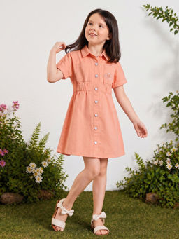 Purple United Kids - Girls Peach Cotton Embroidered Dress