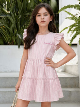Purple United Kids - Girls Light Pink Tiered Striped Dress