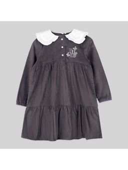 Purple United Kids - Girls Black Corduroy Embroidered Dress