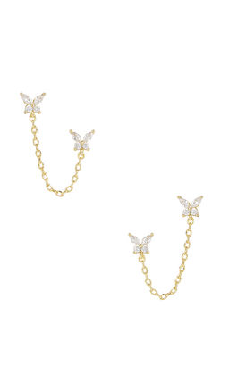 By Adina Eden - Double Butterfly Chain Stud Earring