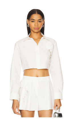 AREA - Crystal Rosette Poplin Cropped Shirt