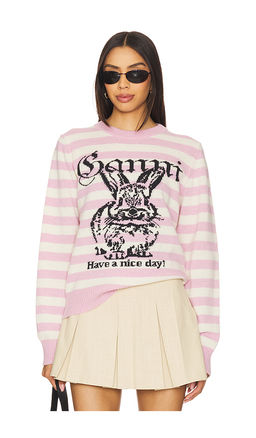 Ganni - Striped Bunny Graphic Sweater