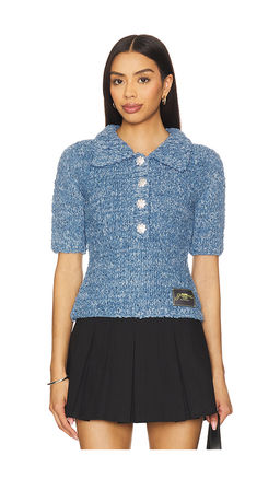 Ganni - Denim Handknit Polo Top