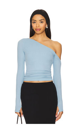 Michael Lauren - Magdaleno Long Sleeve Asymmetrical Fitted Cold Shoulder Top
