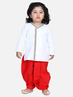 BownBee - Front Open Embroidered Kurta Dhoti for Boys- White (Set of 2)