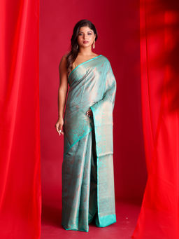 Beatitude - Blue Woven Banarasi Saree with Unstitched Blouse