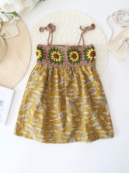 Woonie - Mustard Printed Regular Fit Dress