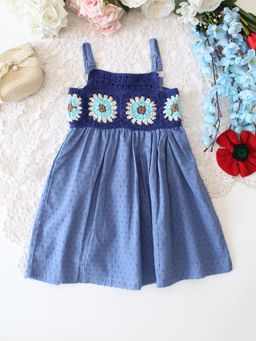 Woonie - Blue Self Design Regular Fit Dress