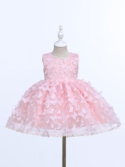 Smiley Buttons - Pink Embellished A-Line Fit Dress with Headband (Set of 2)