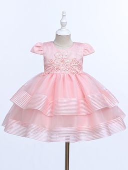 Smiley Buttons - Pink Embellished A-Line Fit Dress with Headband (Set of 2)