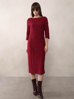 VERO MODA - Textured Maroon Midi Dress