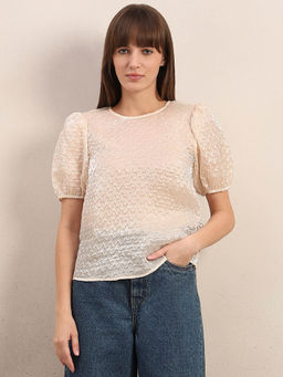 VERO MODA - Beige Textured Puff Sleeves Top