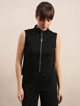 VERO MODA - Black Pinstripe High Neck Top