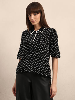 VERO MODA - Black Chevron Printed Knitted Top