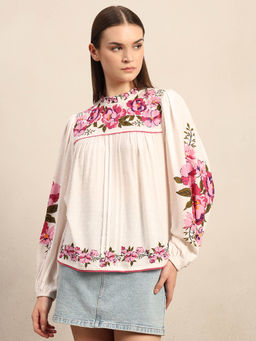 VERO MODA - White Floral Embroidered Top