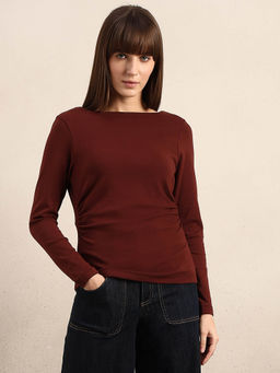 VERO MODA - Maroon Ruched Boat Neck Top