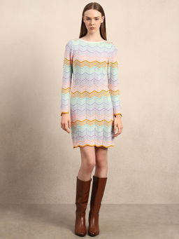 VERO MODA - Multi-Color Chevron Print Knitted Mini Dress
