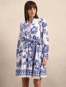 VERO MODA - White Floral Tiered Mini Dress with Belt