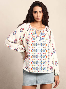 VERO MODA - White Printed Regular Fit Top