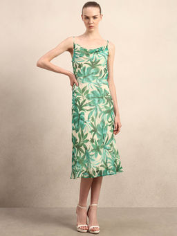 VERO MODA - Green Printed Cowl Neck Slip Dress