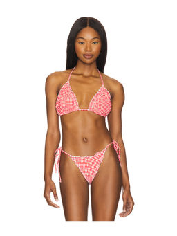 Good American - Gingham Lattice Edge Bikini Top