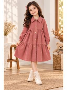 AWW HUNNIE - Rust Imported Courdroy Full Sleeves Collar Winter Dress