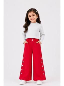 AWW HUNNIE - Grey Poly Woolen Full Sleeves High Neck Solid Top With Poly Cordroy Pant