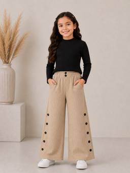 AWW HUNNIE - Black Poly Woolen Full Sleeves High Neck Solid Top With Poly Cordroy Pant