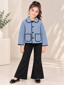 AWW HUNNIE - Blue Woolen Full Sleeves Jacket With Bell Bottom