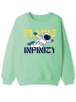 KAVEE - Olive Cotton Terry Full Sleeves Biowashed Sweatshirt With Text Print