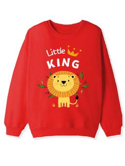 KAVEE - Red Cotton Terry Full Sleeves Biowashed Sweatshirt With Lion And Text Print