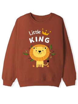 KAVEE - Brown Cotton Terry Full Sleeves Biowashed Sweatshirt With Lion And Text Print