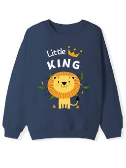 KAVEE - Navy Blue Cotton Terry Full Sleeves Biowashed Sweatshirt With Loin Print