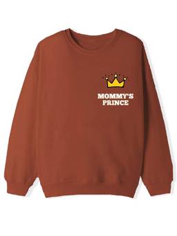 KAVEE - Brown Cotton Terry Full Sleeves Biowashed Sweatshirt With Prince Text Print