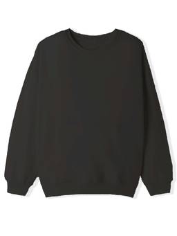 KAVEE - Black Cotton Terry Full Sleeves Biowashed Solid Color Sweatshirt