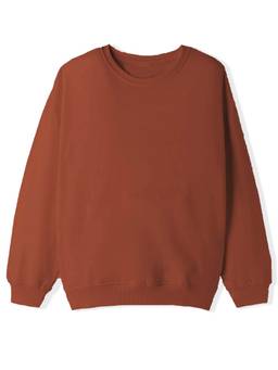 KAVEE - Brown Cotton Terry Full Sleeves Biowashed Solid Color Sweatshirt
