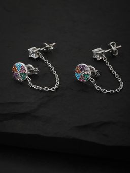 Carlton London - Silver Plated And Multicoloured Contemporary Ear Cuff Earrings