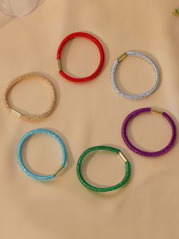 Estele - Multicolor Shining Pony Tail Rubber Bands for Women or Girl Pack of 6