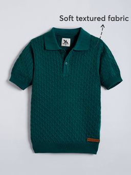 Hopscotch - Boys Green Cotton Collar Neck Sweater