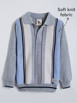 Hopscotch - Boys Grey Cotton Collar Neck Sweater